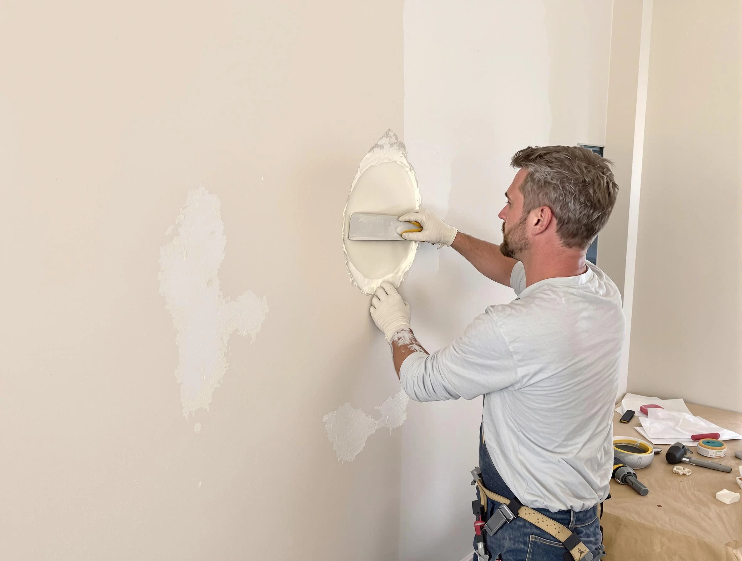 Stow House Painters technician patching a drywall hole in Stow, OH