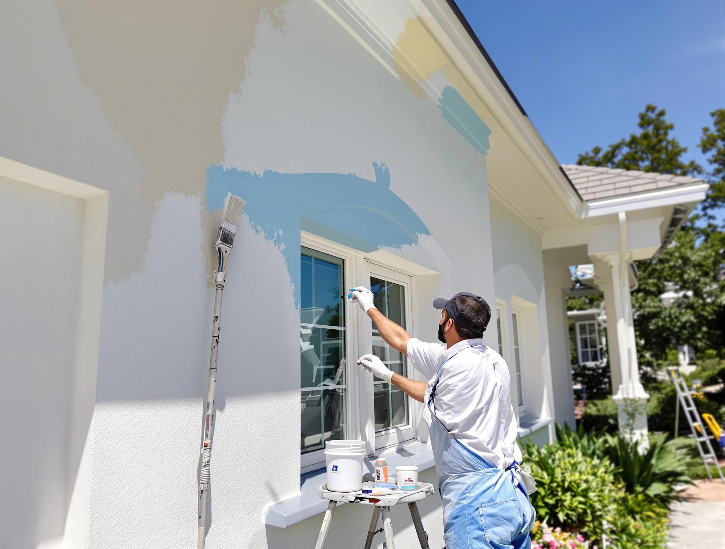 Stow House Painters professional painting the exterior of a house in Stow, OH
