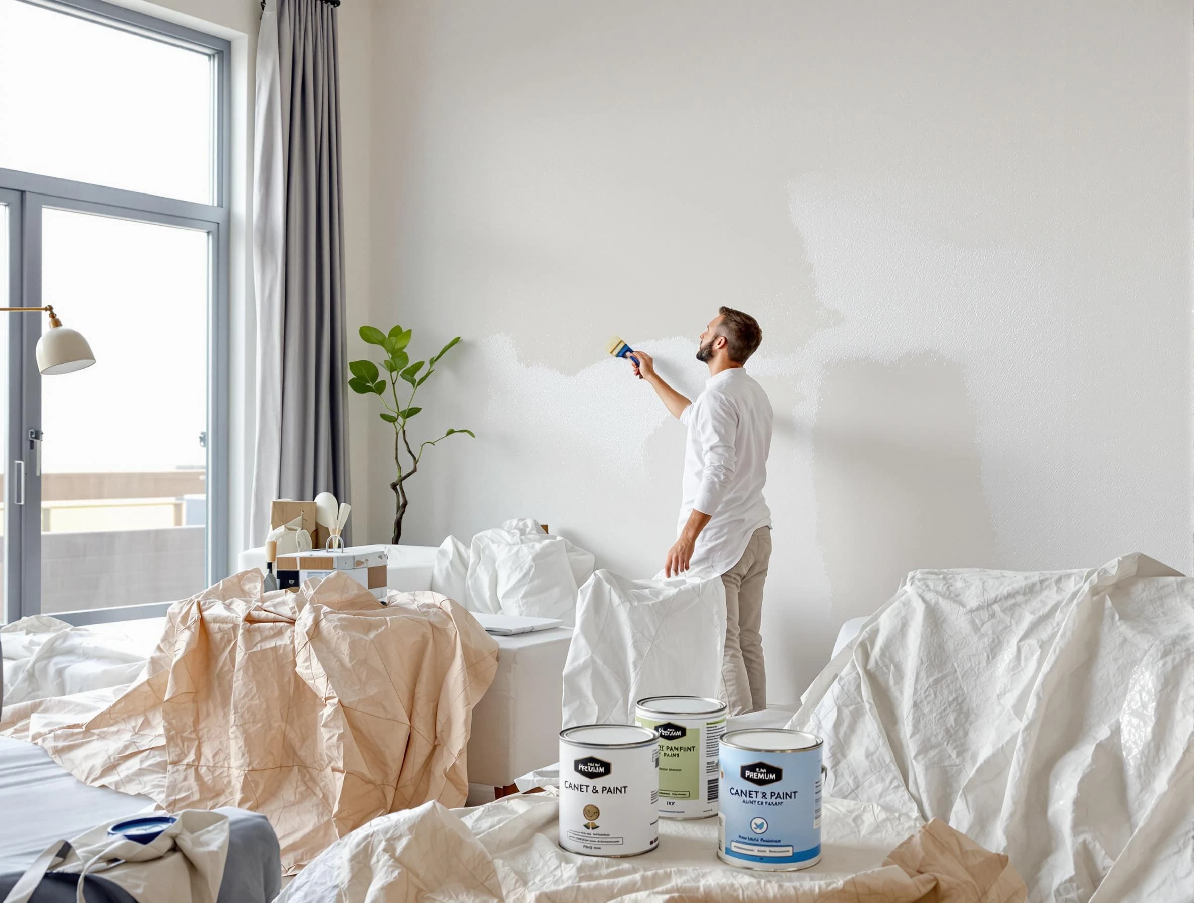 Stow House Painters team carefully painting an interior wall in Stow, OH
