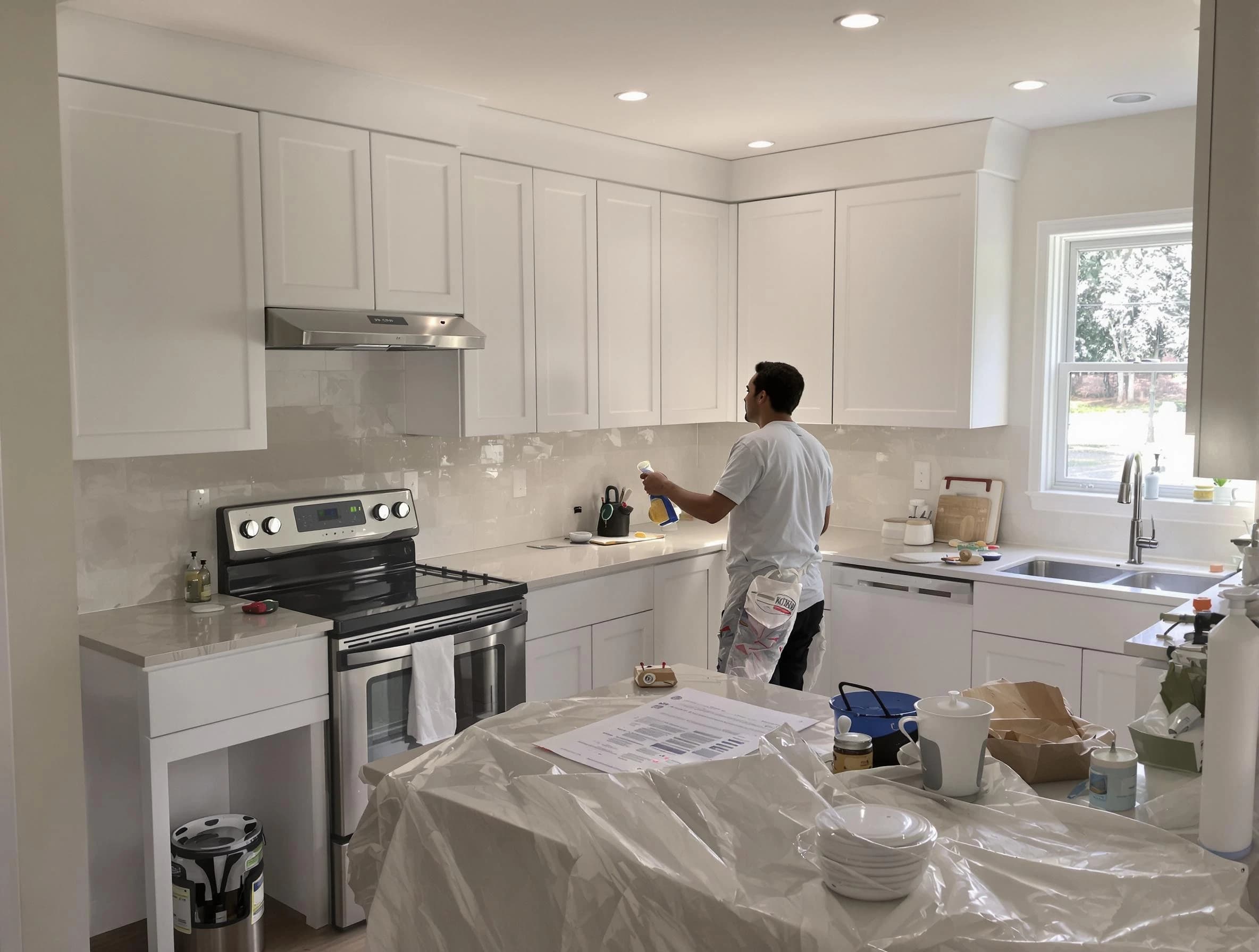 Stow House Painters performing detailed kitchen painting in Stow