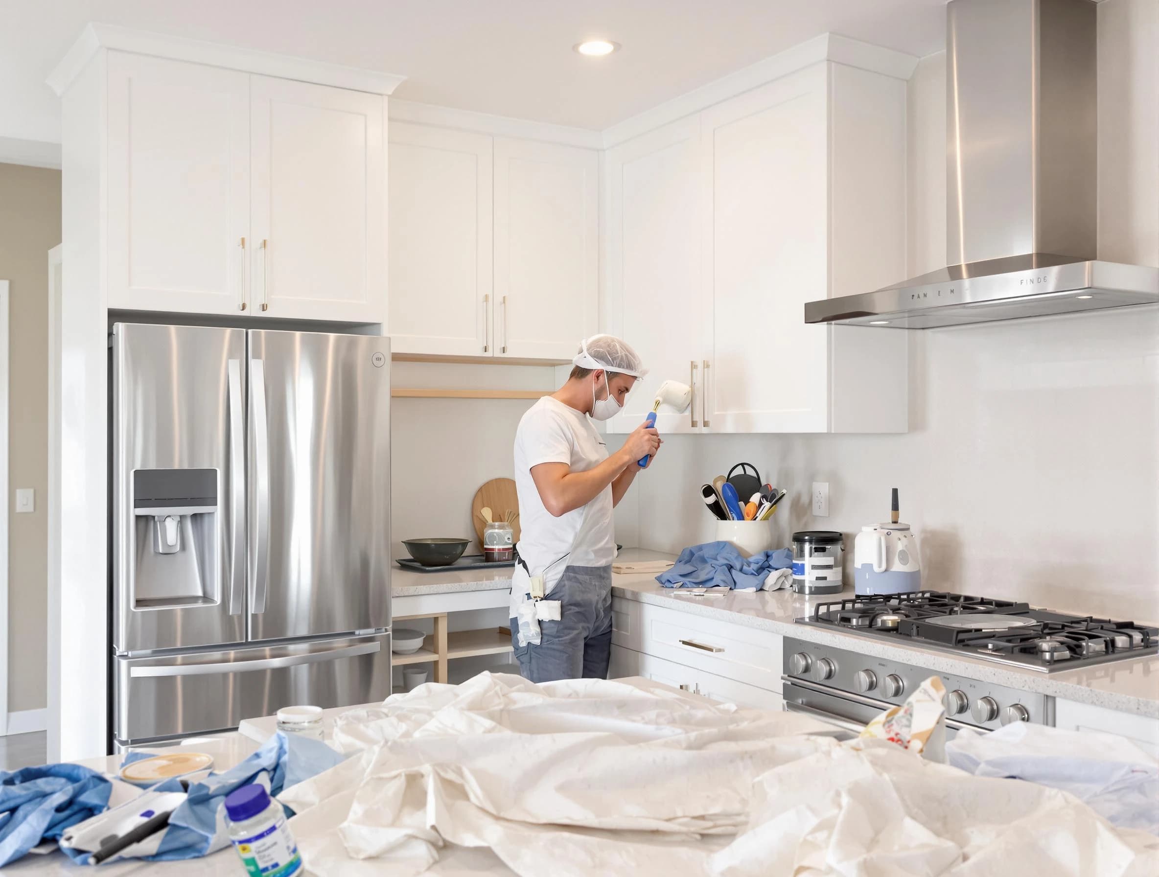 Stow House Painters painter applying a fresh coat in a kitchen located in Stow, OH