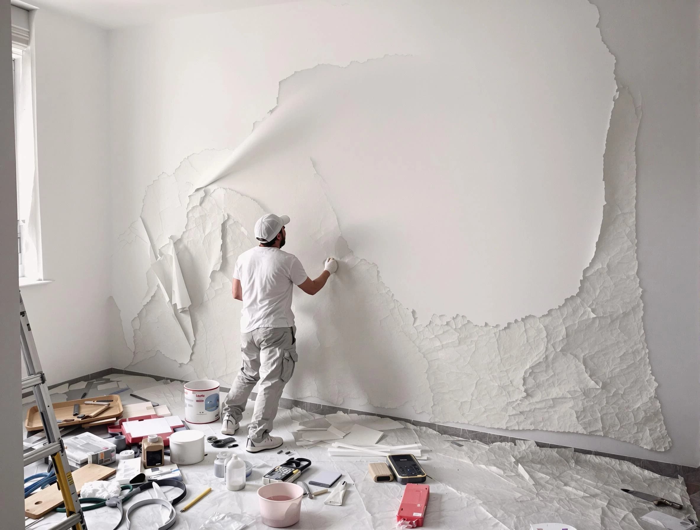 Removing old wallpaper to reveal clean walls by Stow House Painters in Stow