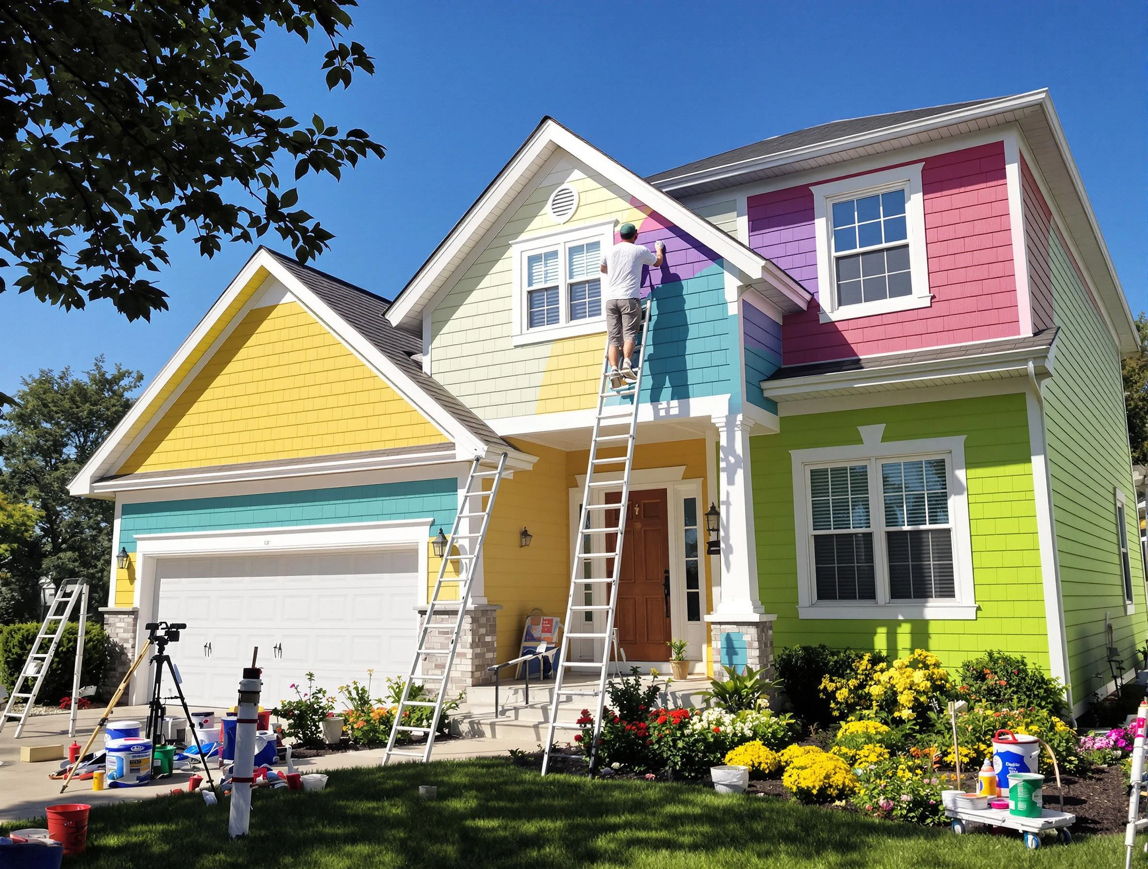 Stow House Painters professionals painting a home exterior in Stow, OH