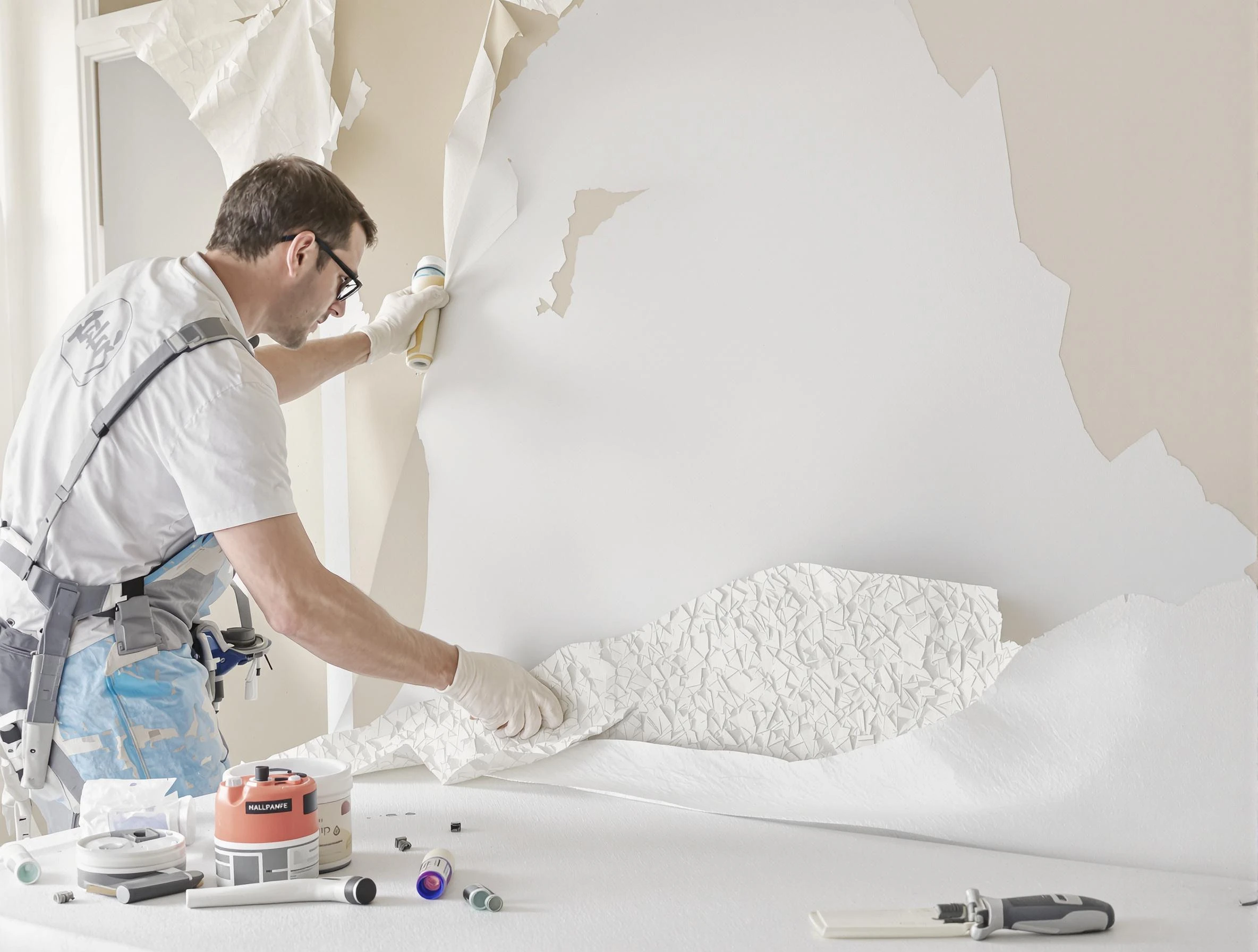Detailed wallpaper removal and wall prep by Stow House Painters in Stow